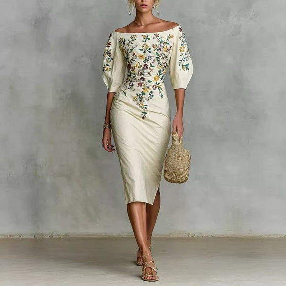 Zimmermann Dresses & Skirts - Zimmermann Off-Shoulder Cream Floral Embroidered Midi Dress